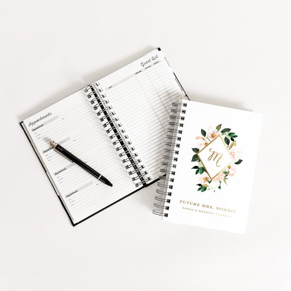 Wedding Planner | Personalized Wedding Notebook | Custom Bridal Shower Gift | Real Foil Book | Gift for Bride | Design: Floral Diamond