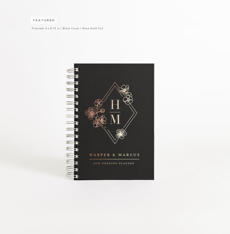 Wedding Planner | Personalized Wedding Planning Book | Black Bridal Shower Gift | Engagement Gift for Bride | Design: Floral Line